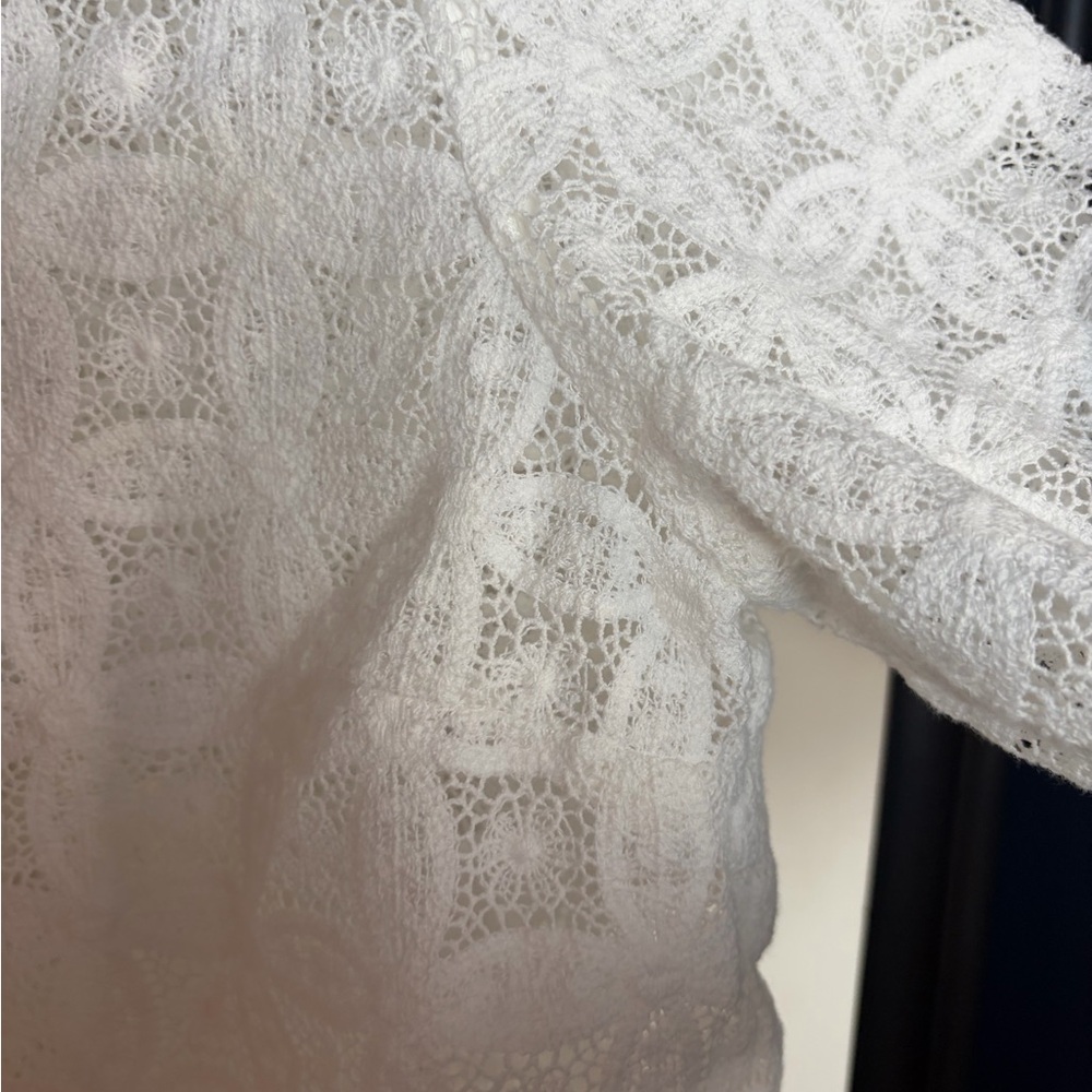 Sezane Chlo White Lace Crochet Button-Down Shirt - Picture 5 of 10